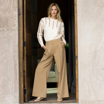 Long Sleeve Knit Sweater - Cream