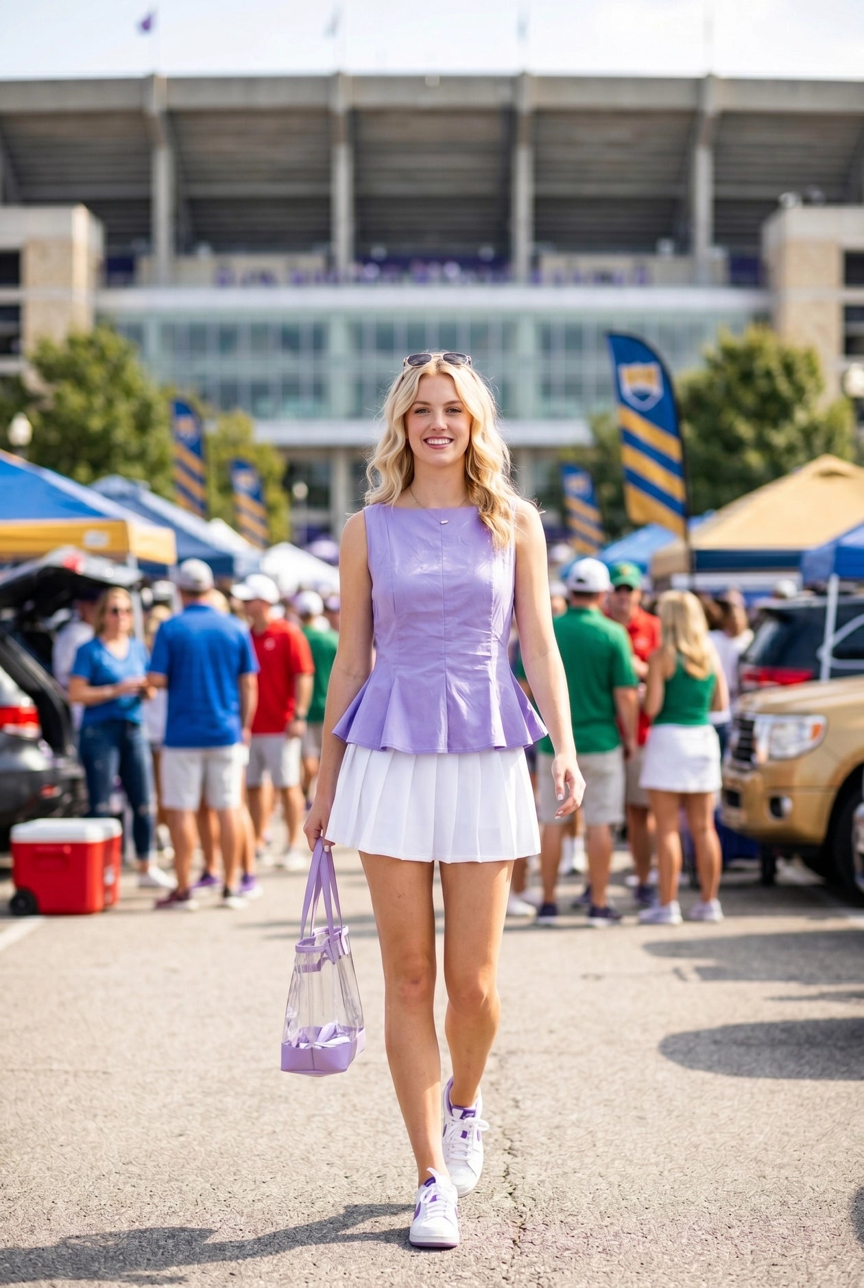 Gameday Boat Neckline Fit and Flare Sleeveless Top - Purple