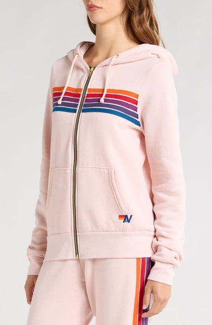 Aviator Nation - 5 Stripe Zip Hoodie - Light Pink/Purple Orange