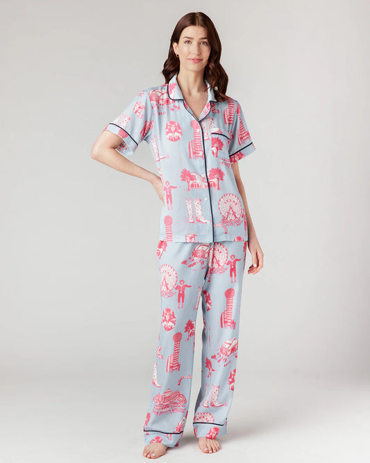 Dallas Toile Pajama Pants Set - Blue Pink