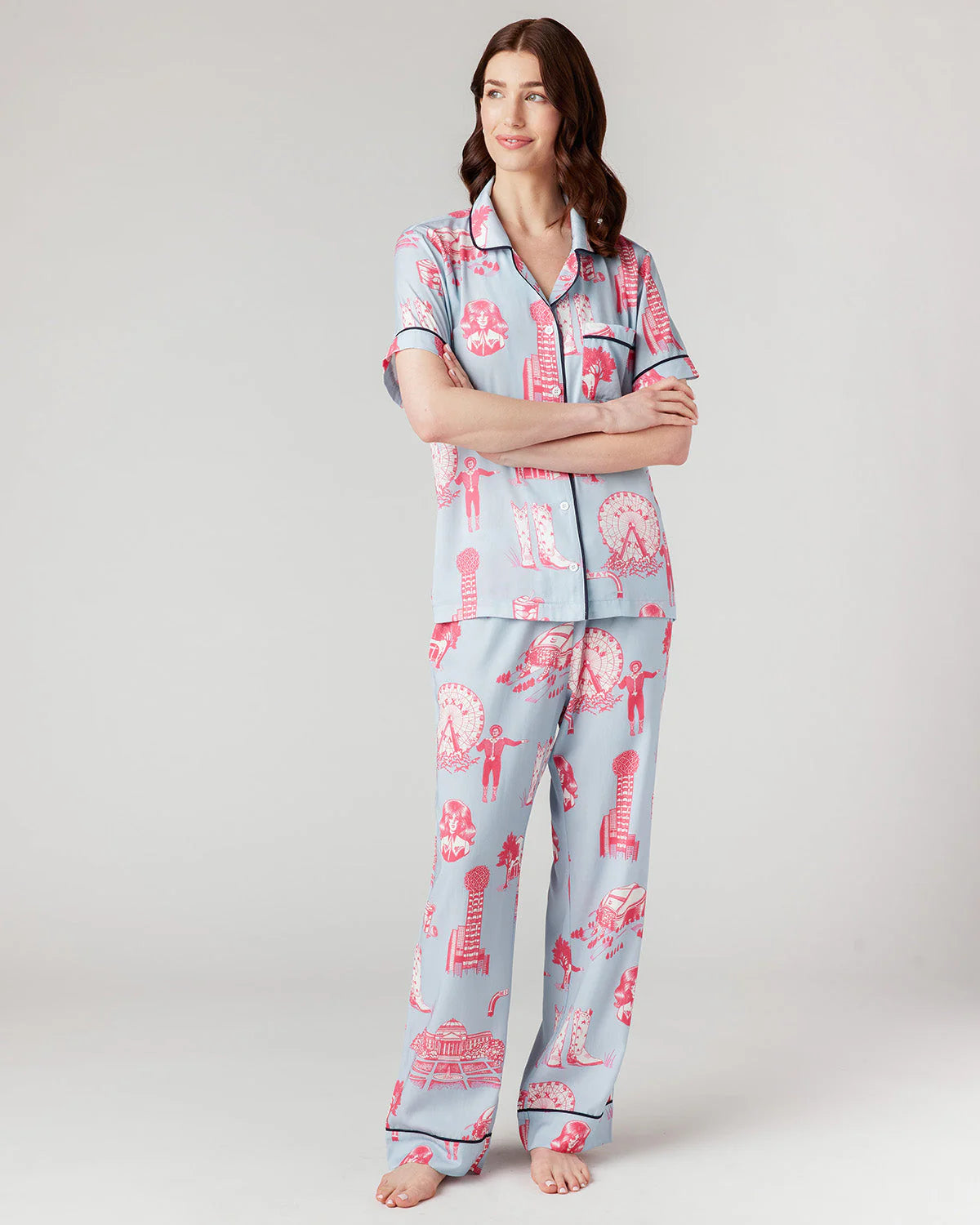 Dallas Toile Pajama Pants Set - Blue Pink