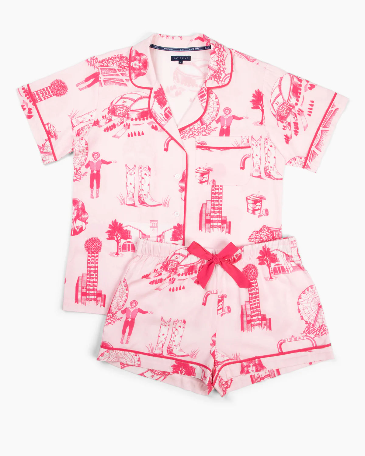 KATIE KIME - Dallas Toile Pajama Shorts Set - Light Pink/Pink