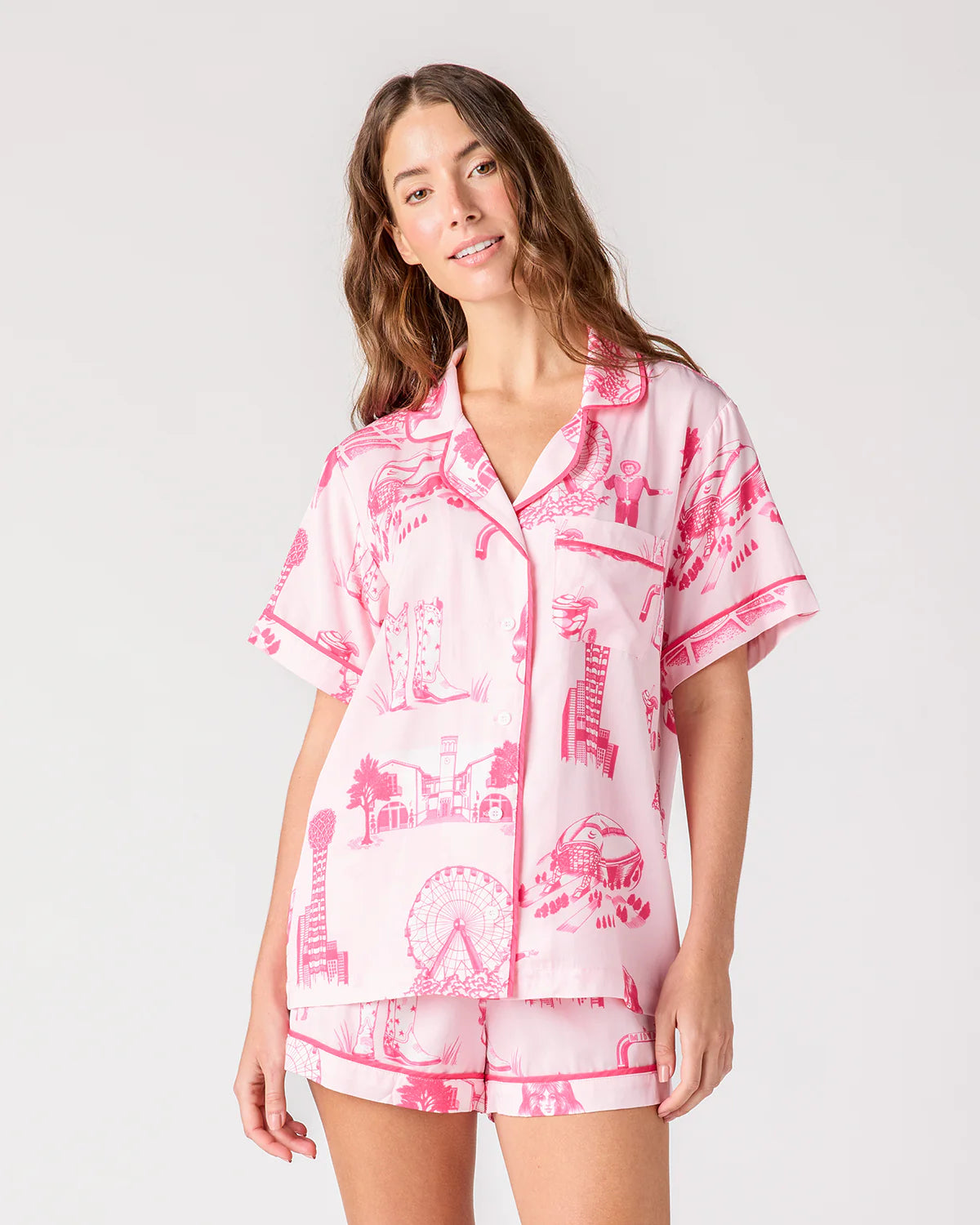 KATIE KIME - Dallas Toile Pajama Shorts Set - Light Pink/Pink