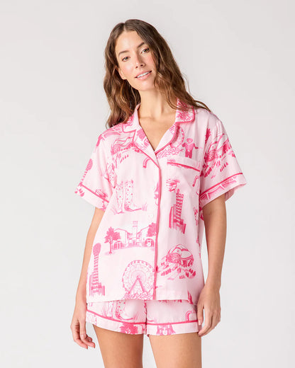 KATIE KIME - Dallas Toile Pajama Shorts Set - Light Pink/Pink