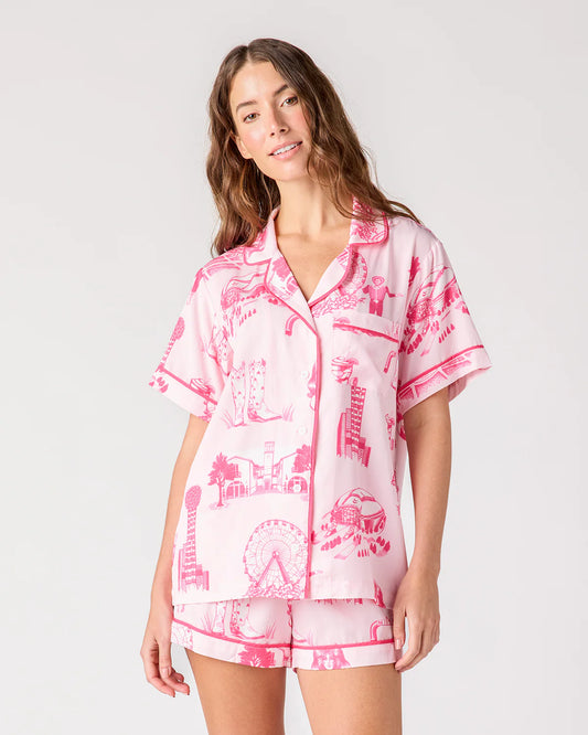 KATIE KIME - Dallas Toile Pajama Shorts Set - Light Pink/Pink