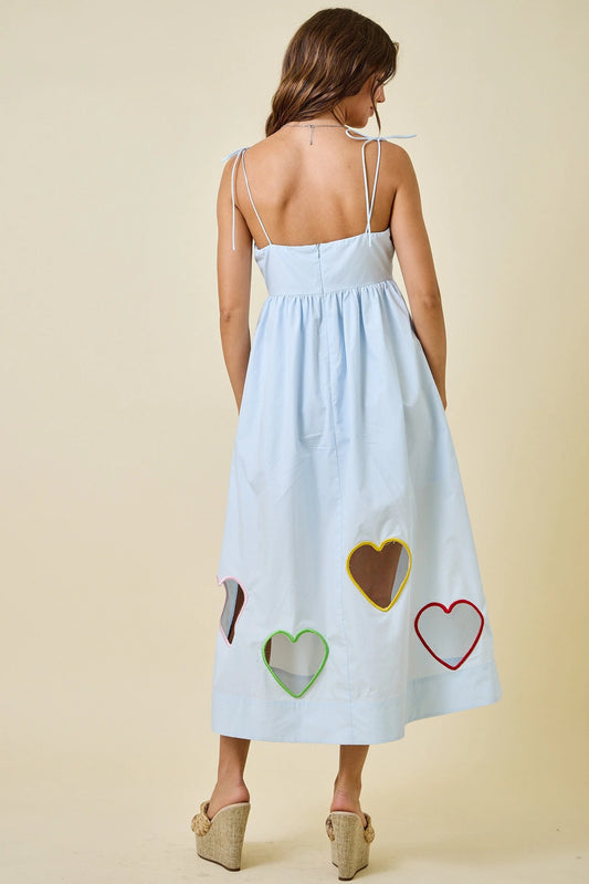 Valentine's Embroidered Hearts Cut Out Midi Dress - Baby Blue