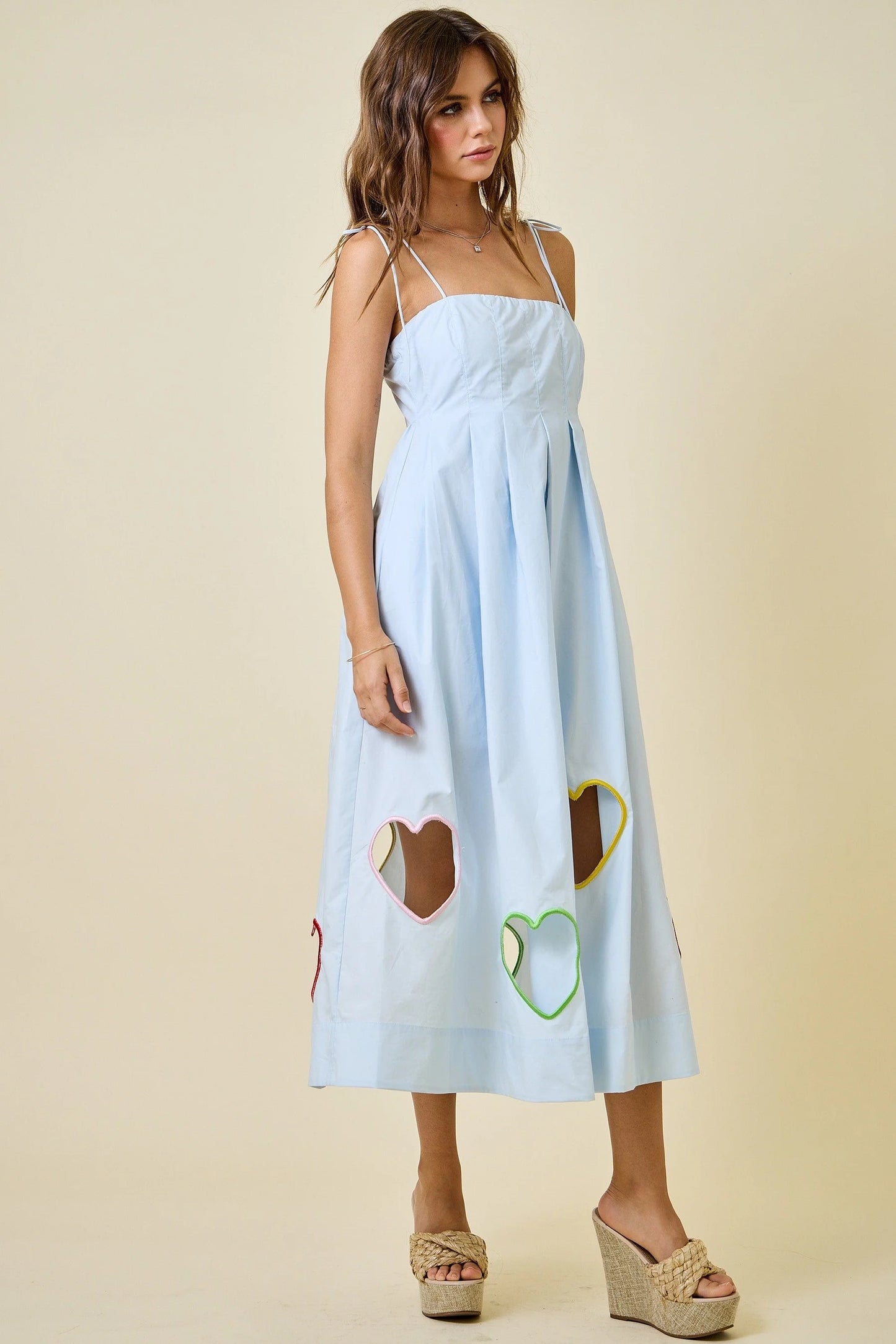 Valentine's Embroidered Hearts Cut Out Midi Dress - Baby Blue