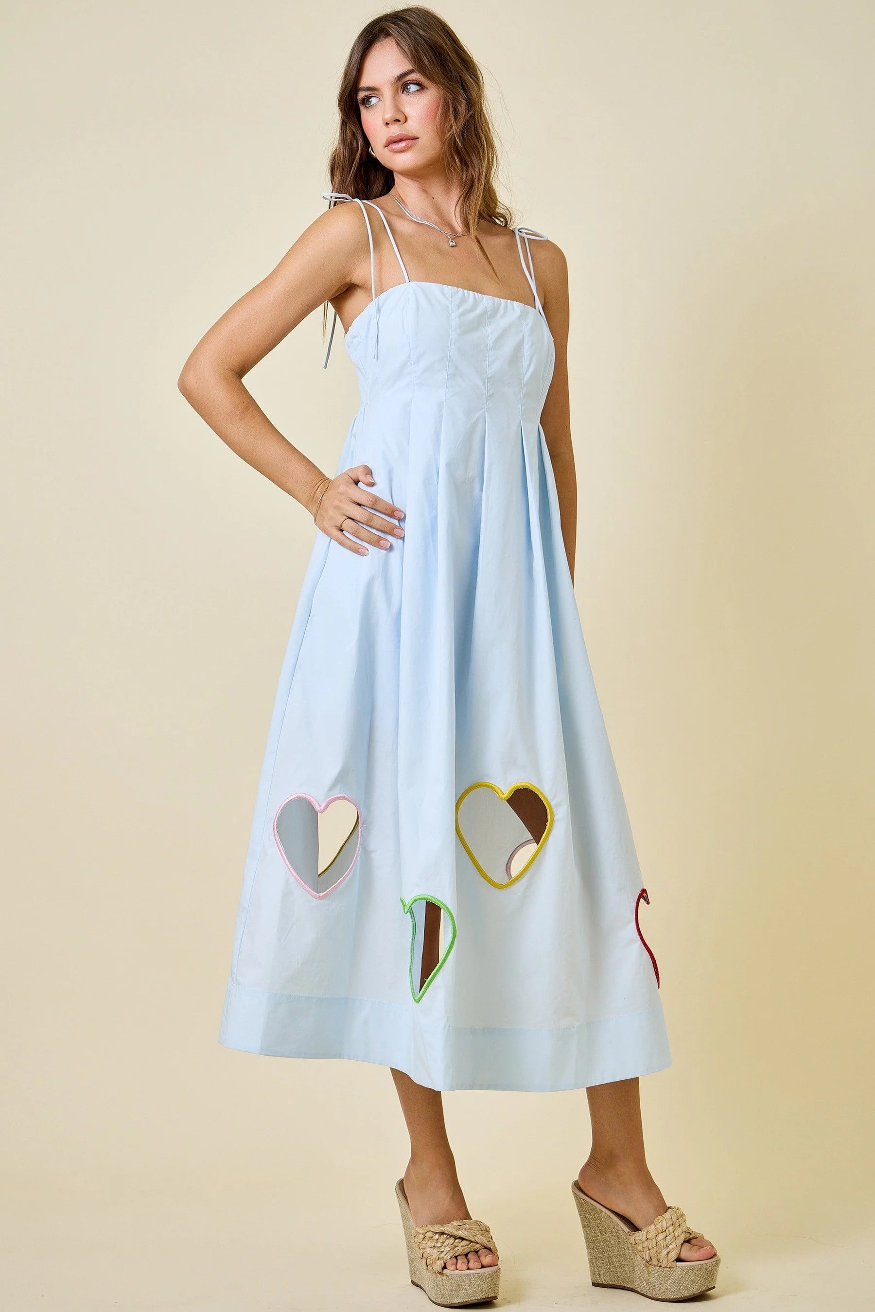 Valentine's Embroidered Hearts Cut Out Midi Dress