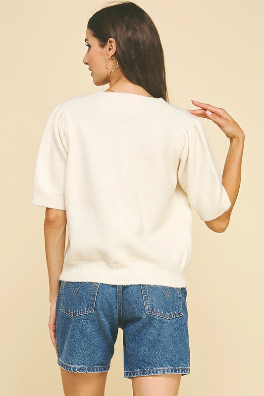 Heart Pattern Knit Sweater - Off-White