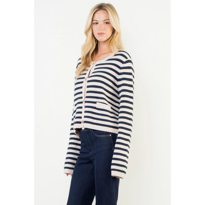 Striped Knit Cardigan - Cream