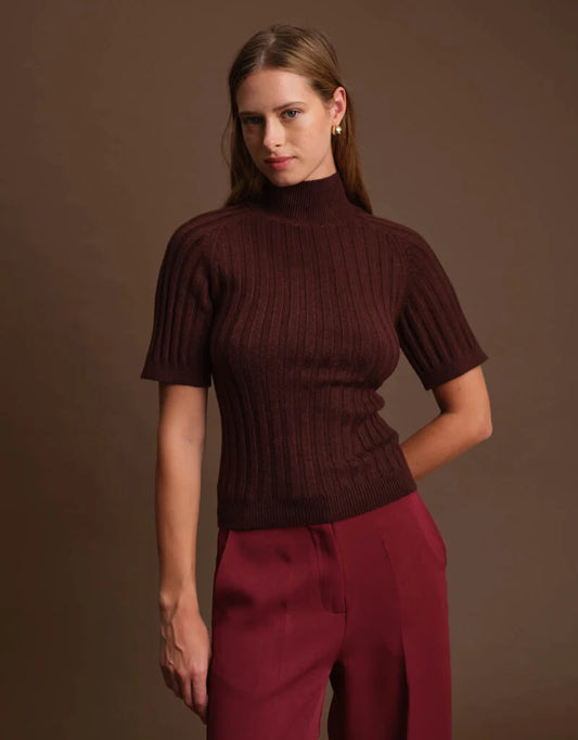 Oliver Turtleneck Knit Top - Cacao