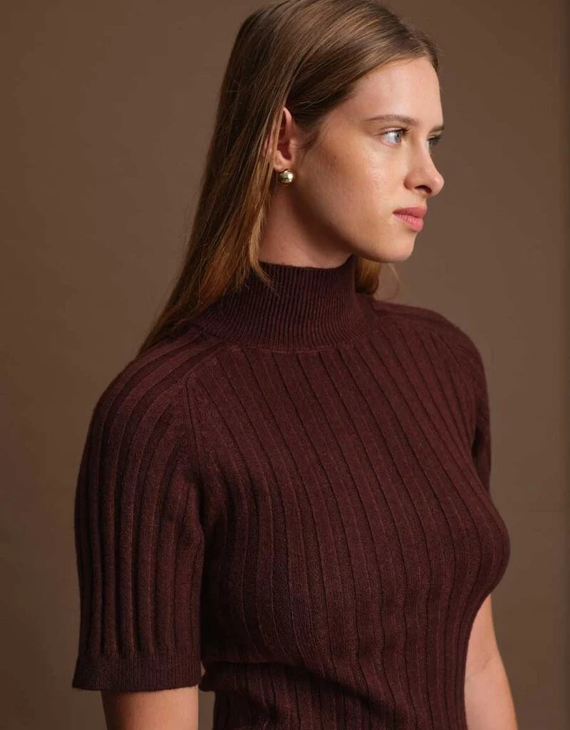 Oliver Turtleneck Knit Top - Cacao