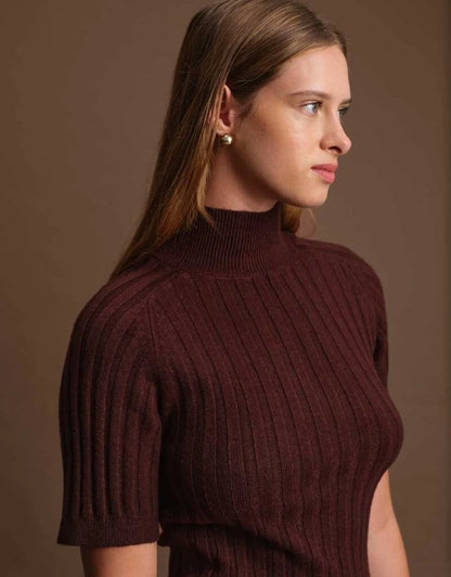 Oliver Turtleneck Knit Top - Cacao