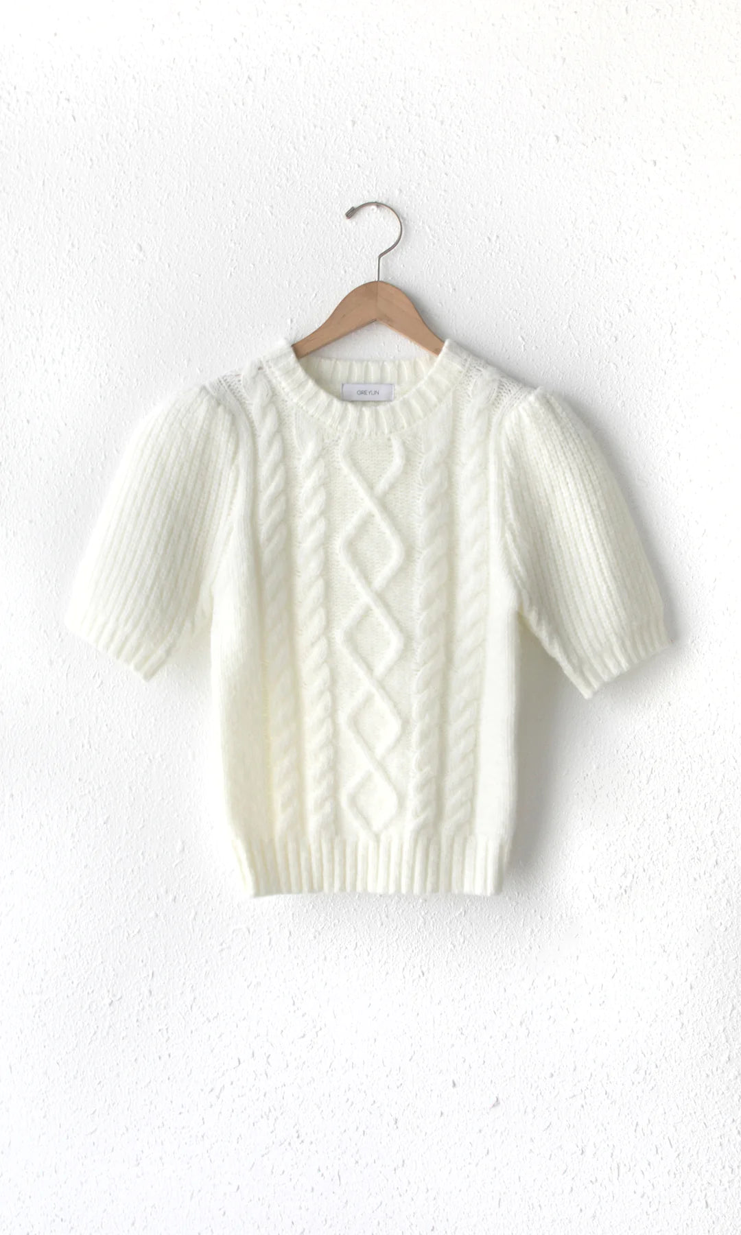 Greylin - Desi Puff Sleeve Cable Knit Cozyknit Top - White