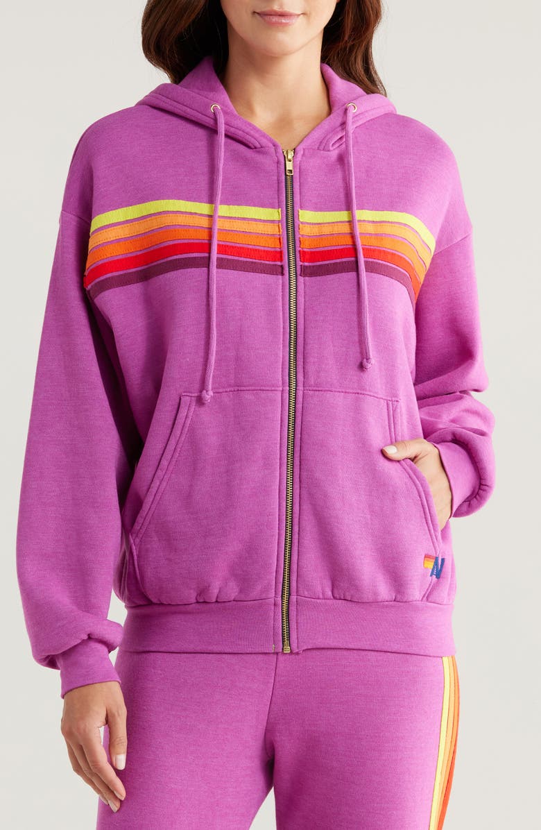 Aviator Nation - 5 Stripe Relaxed Zip Hoodie - Magenta/Orange Yellow