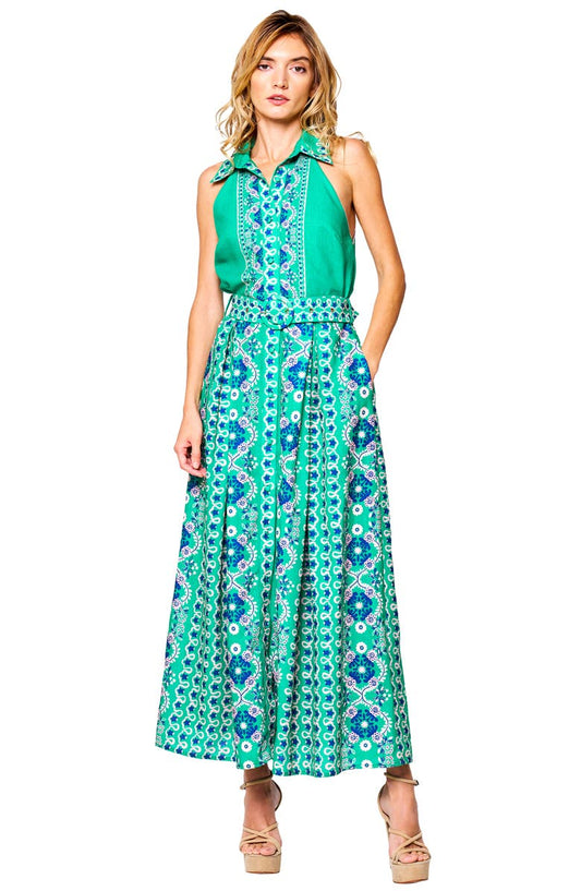 Leena Printed Halter Maxi Dress - Green Multi
