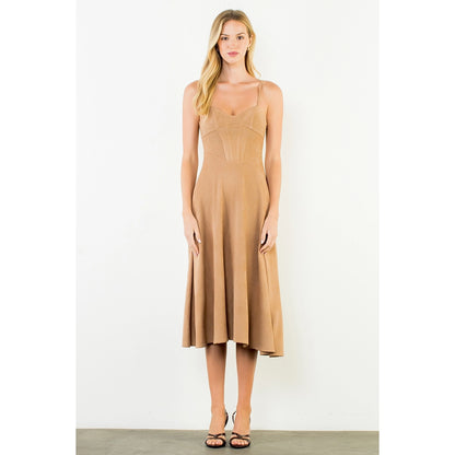 Suede Strapped Dress - Camel