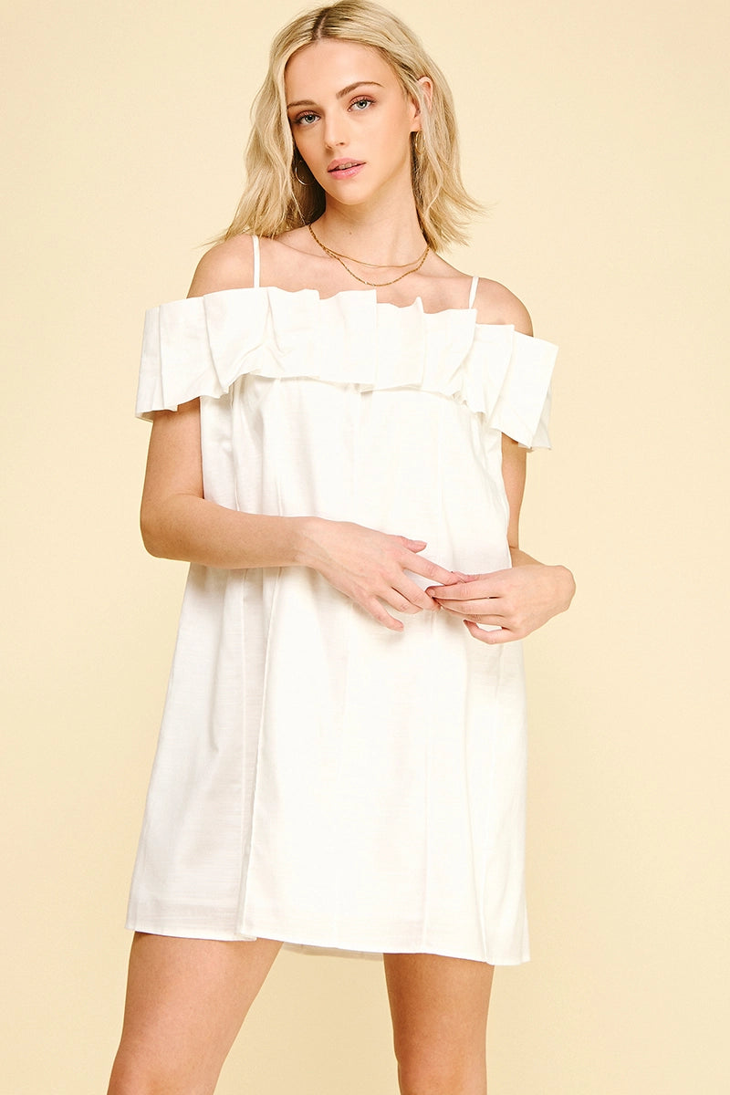 Ruffled Off Shoulder Mini Dress - Off White