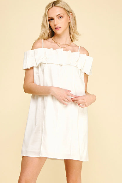 Ruffled Off Shoulder Mini Dress - Off White