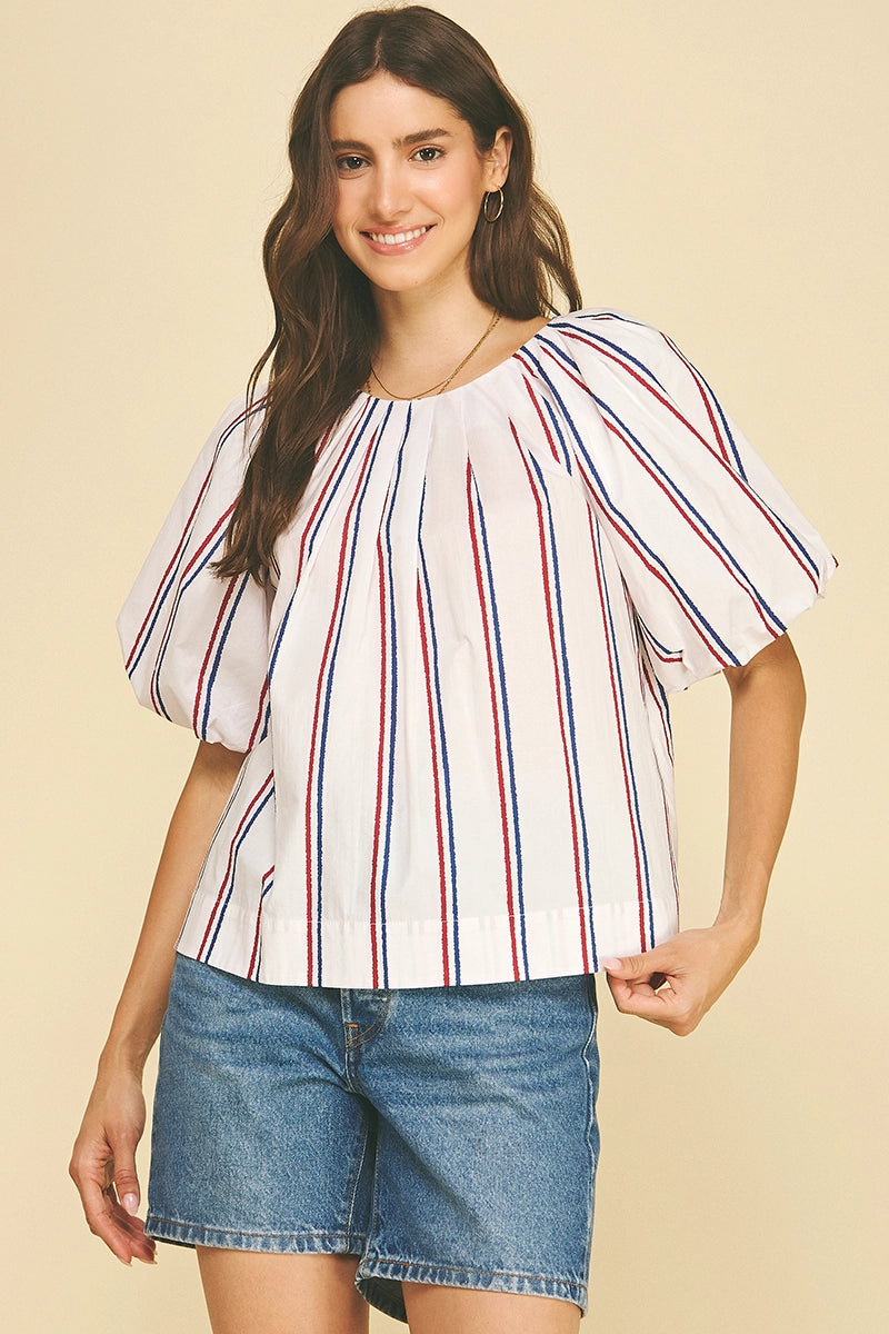 USA Inspired Stripe Blouse Top - White