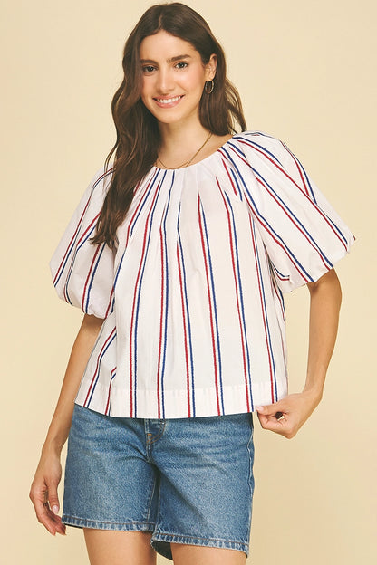 USA Inspired Stripe Blouse Top - White
