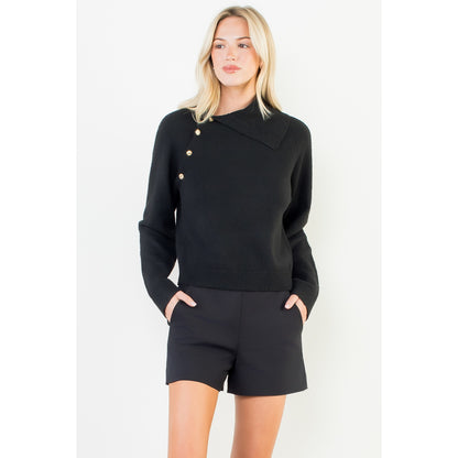 Long Sleeve Knitted Sweater - Black