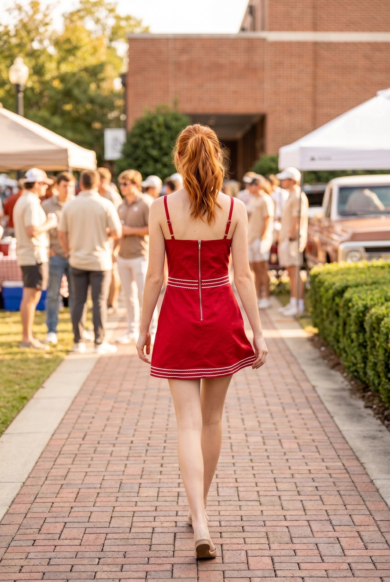 Exclusive Lace Trimmed Day-To-Night Mini Dress - Red/Off White