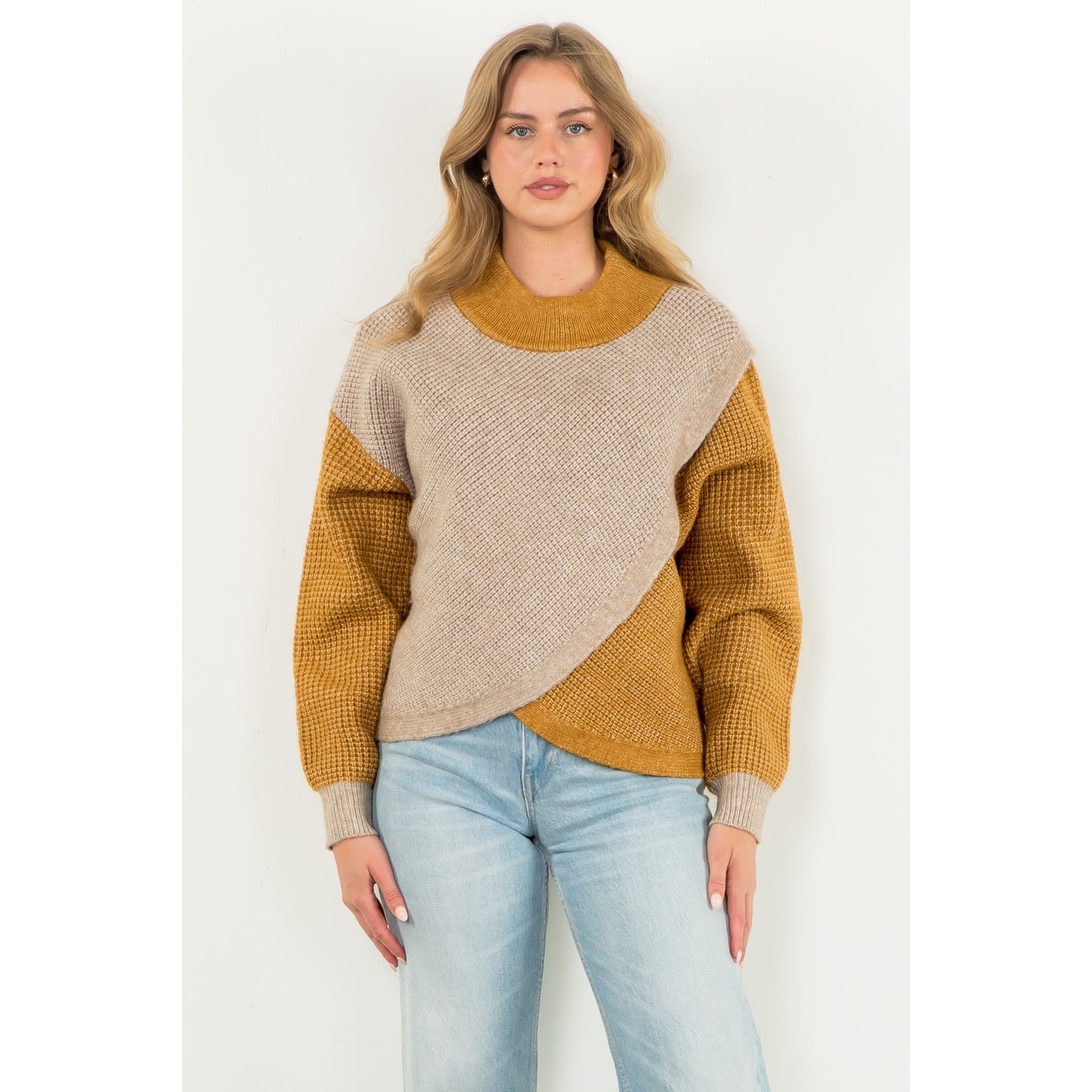 THML - Colorblock Knit Sweater - Taupe