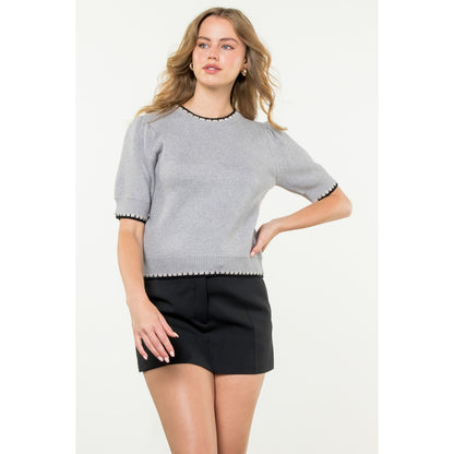 THML - Short Sleeve Knit Top - Gray