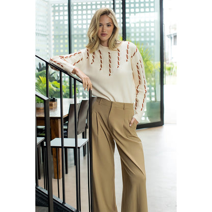 Long Sleeve Knit Sweater - Cream