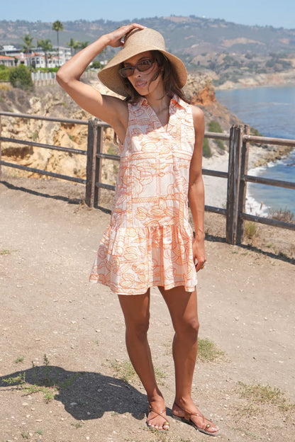 Gemma Embroidery Mini Shirt Dress - Light Orange