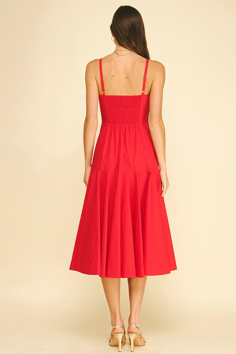 Halter Neck A-Line Midi Dress - Red