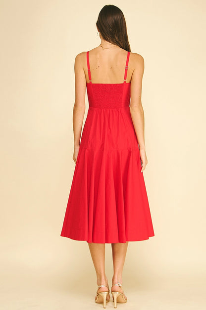 Halter Neck A-Line Midi Dress - Red
