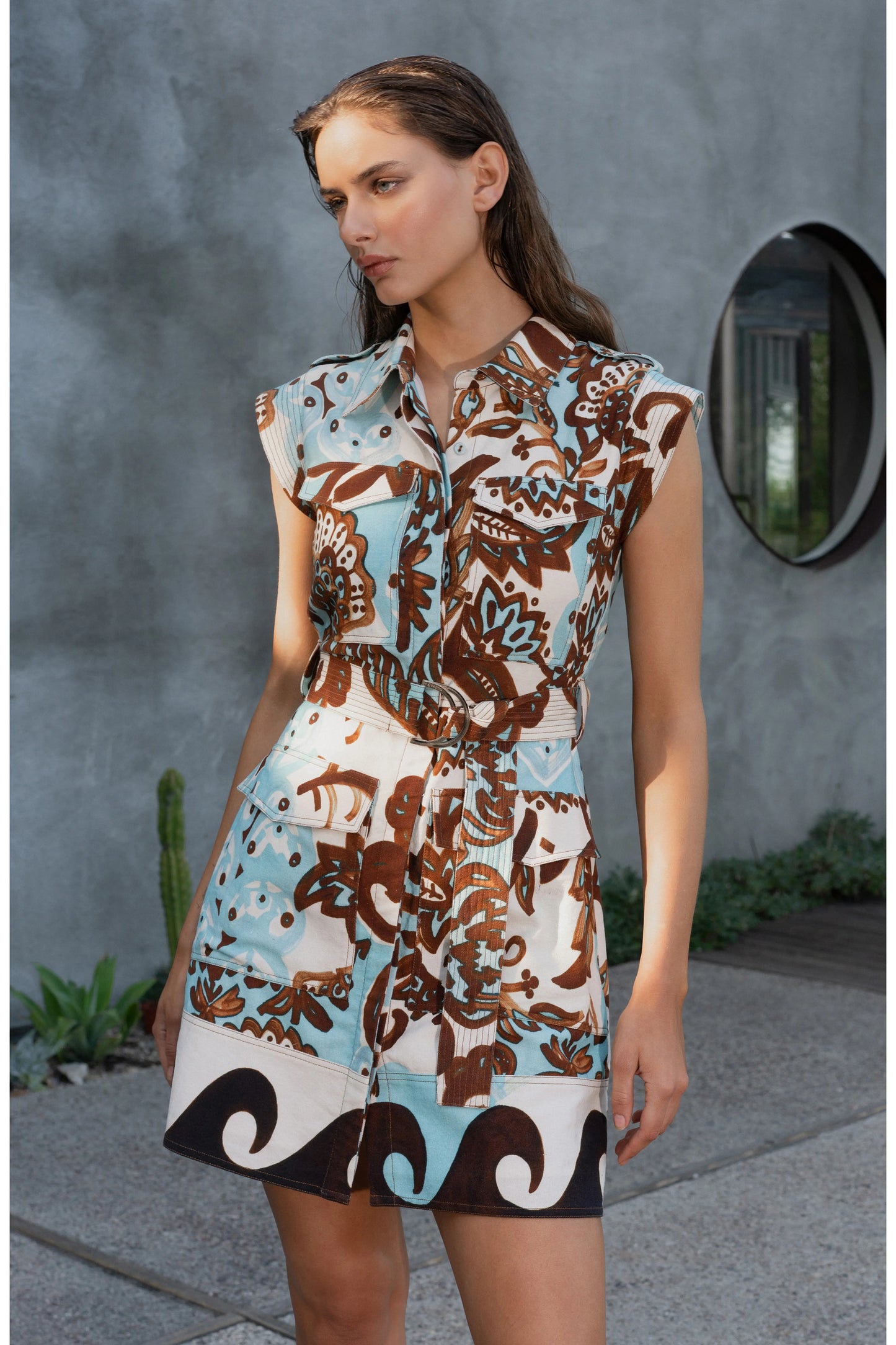 Fay Printed Sleeveless Mini Dress - Cream