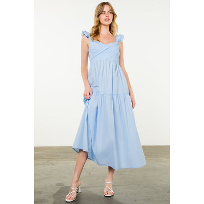 THML - Flutter Sleeve Striped Dress - Light Blue