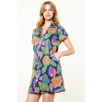 THML - Button Up Print Dress - Navy