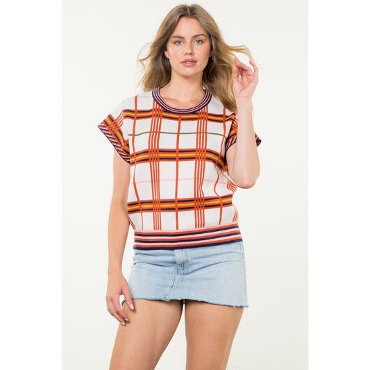 THML - Short Sleeve Plaid Top - Cream