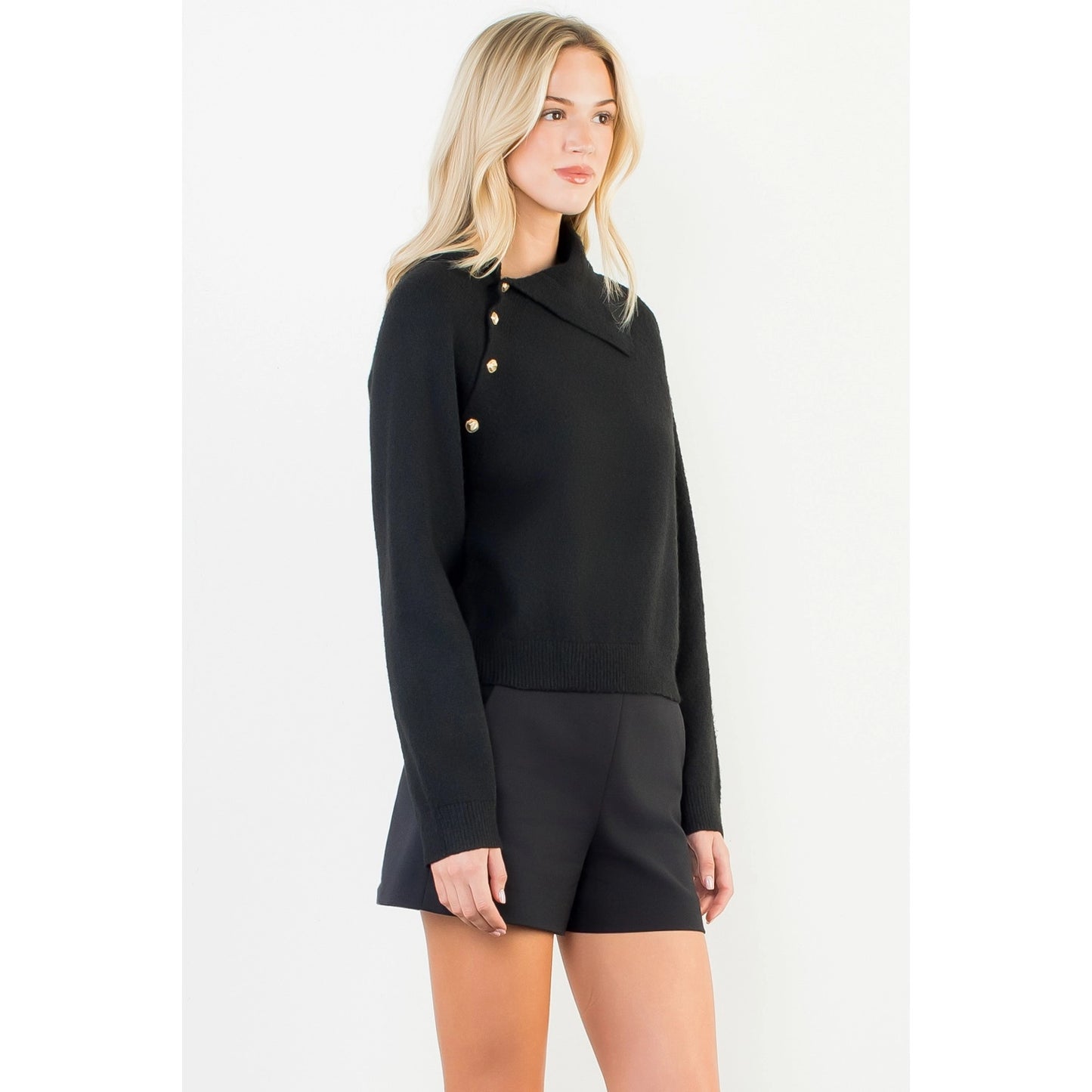 Long Sleeve Knitted Sweater - Black