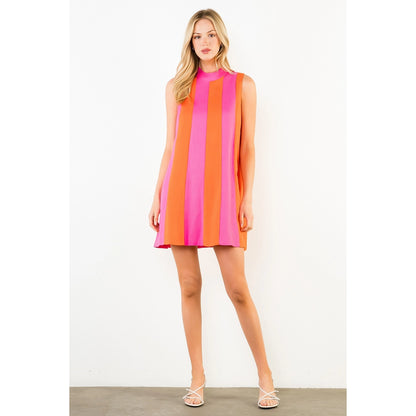 Sleeveless Colorblock Dress - Magenta