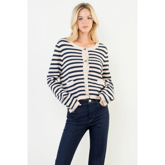 Striped Knit Cardigan - Cream