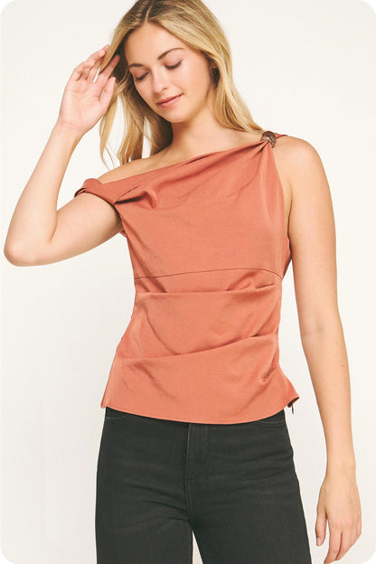 Asymmetric Twisted Bead Top - Terracotta