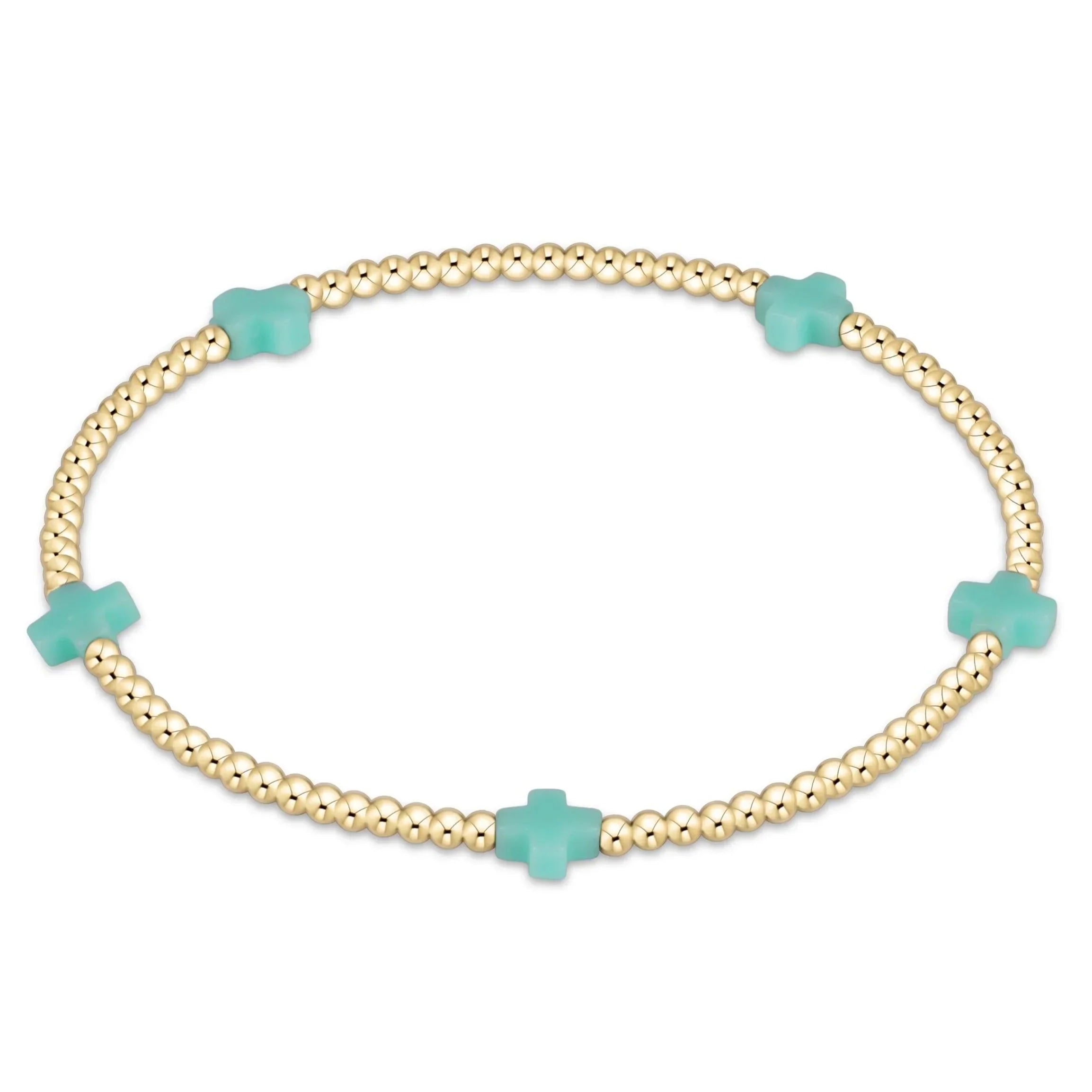 eGirl - Signature Cross Small Gold Pattern 2mm Bead Bracelet - Mint