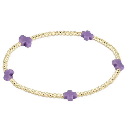 Signature Cross Small Gold Pattern 2mm Bead Bracelet - Purple