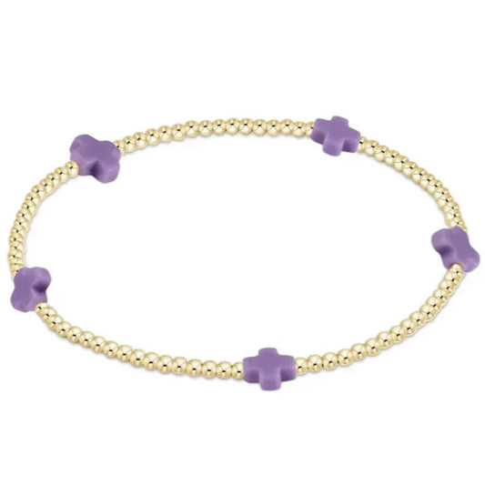 eGirl Signature Cross Small Gold Pattern 2mm Bead Bracelet - Purple