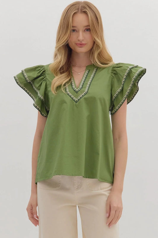 Donna Stitched Top - Olive