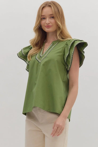 Donna Stitched Top - Olive