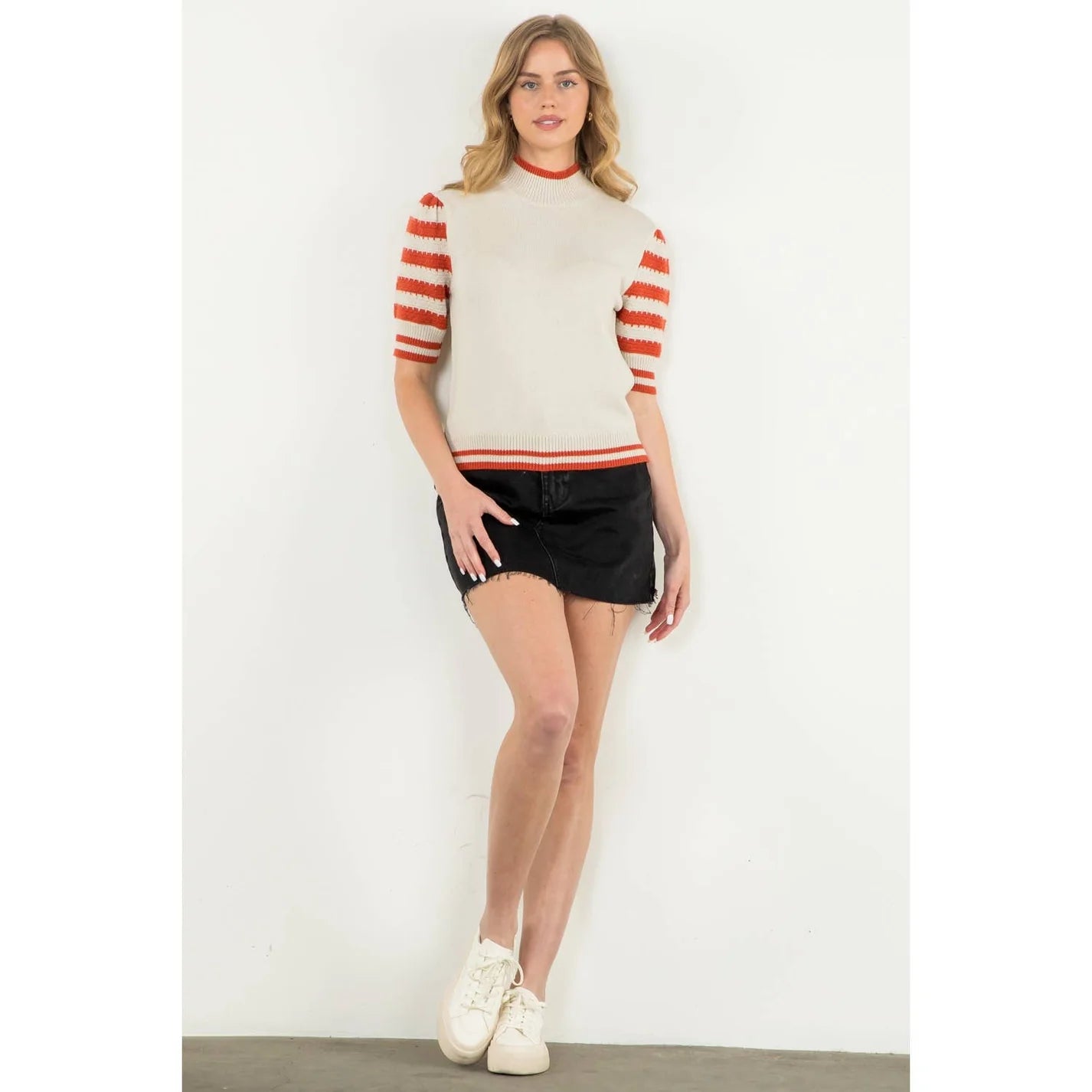 THML - Puff Sleeve Knit Top - Cream