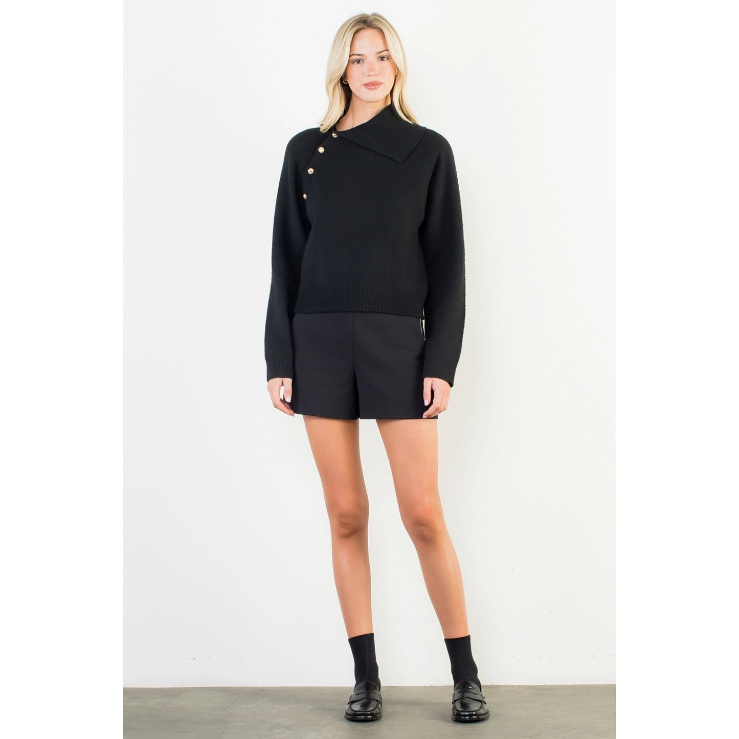 Long Sleeve Knitted Sweater - Black