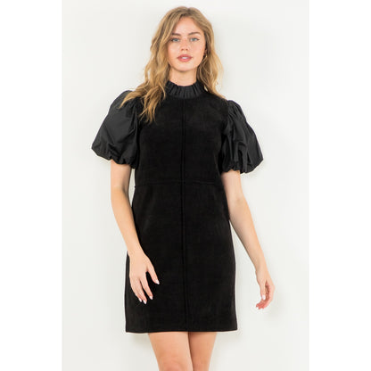 THML - Puff Sleeve Corduroy Midi Dress - Black