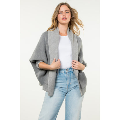 THML - Solid Knit Heart Cardigan - Heather Grey